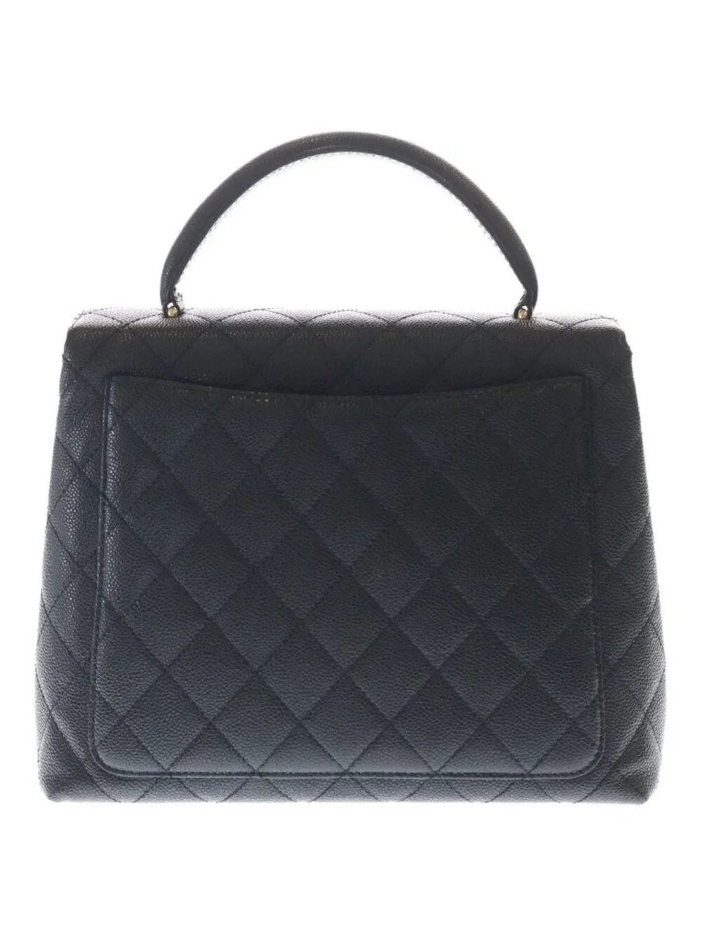 Chanel Quilted CC Logo Top Handle Handbag Caviar Leather Black